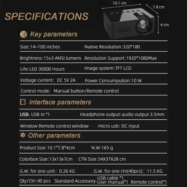 Yt100 tragbarer Smart-Projektor WLAN-Mini-Projektor HD-Video projektor kompatibel für Smartphones Tablet